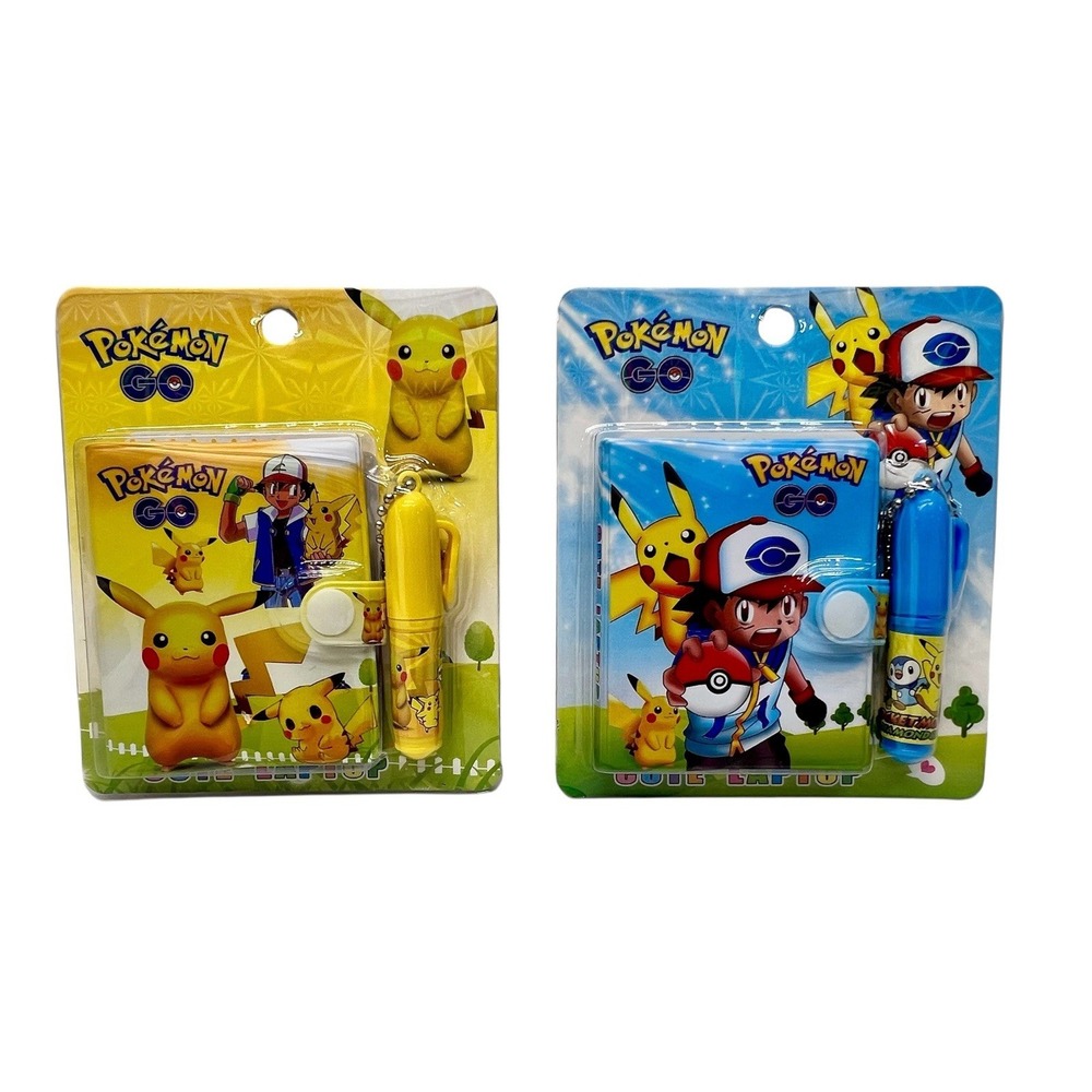 2 Pokemon Ash Ketchum& Pikachu Mini Notebook & Pen - Cute Laptop - Both‎ New
